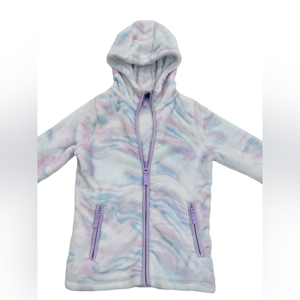 Lands' End • Girls Kids Softest Fleece White Pink Swirl Hooded Jacket M (8) NWOT - Picture 7 of 11